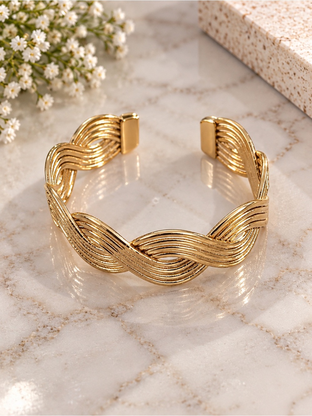 Gold Braided Cuff Bracelet - Women Jewelry